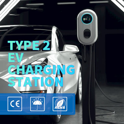 Type 2 Wallbox Home EV Charging Pile For Electric Car 32A 7.36KW 1 Phase With LCD